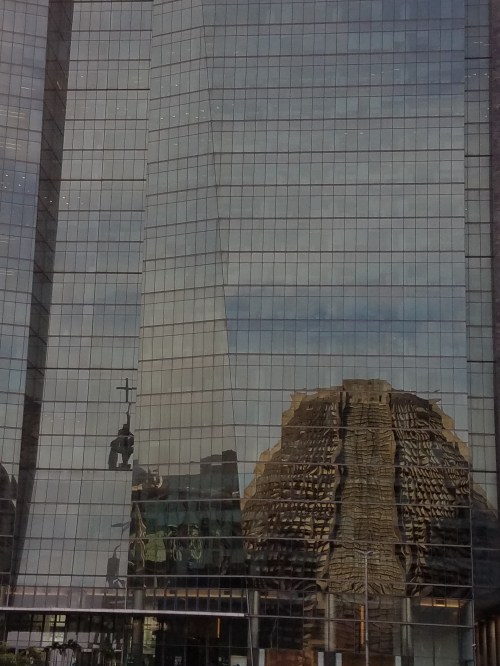 7-22-18-Reflection of new cathedral in a commercial building facade-Rio